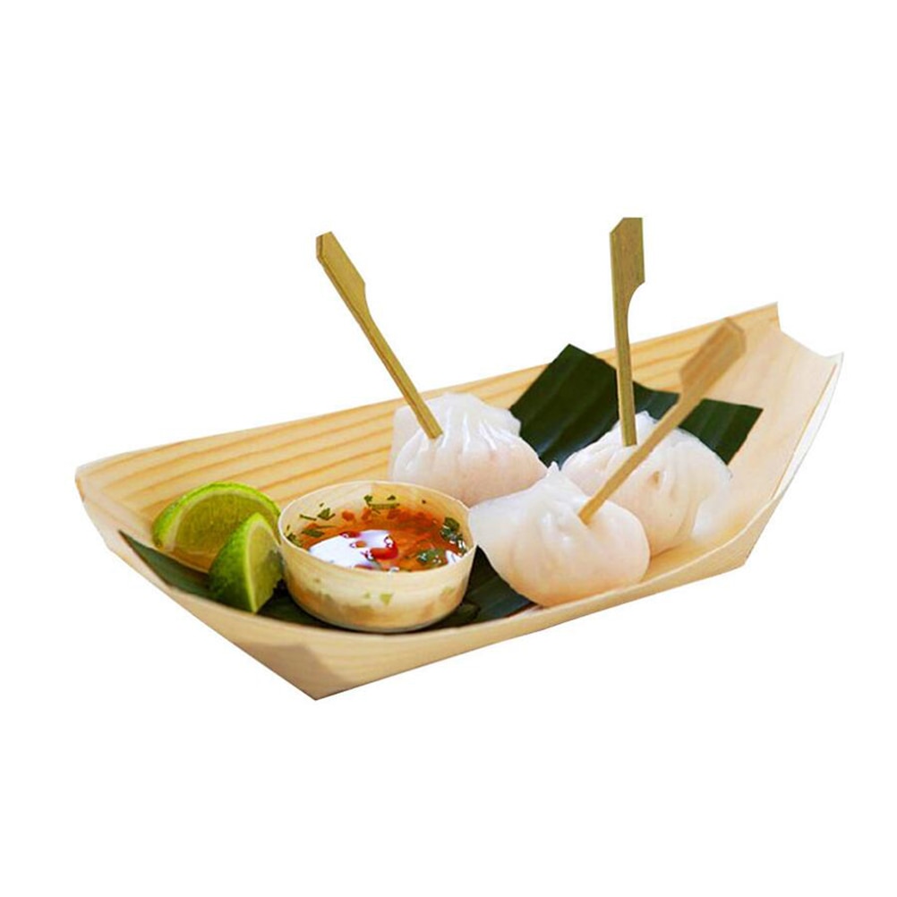 50 Pcs Disposable Wooden Natural Birch Wooden Serving Boats Plates Dishes for Foods Snacks Nibbles (6X4X2cm)