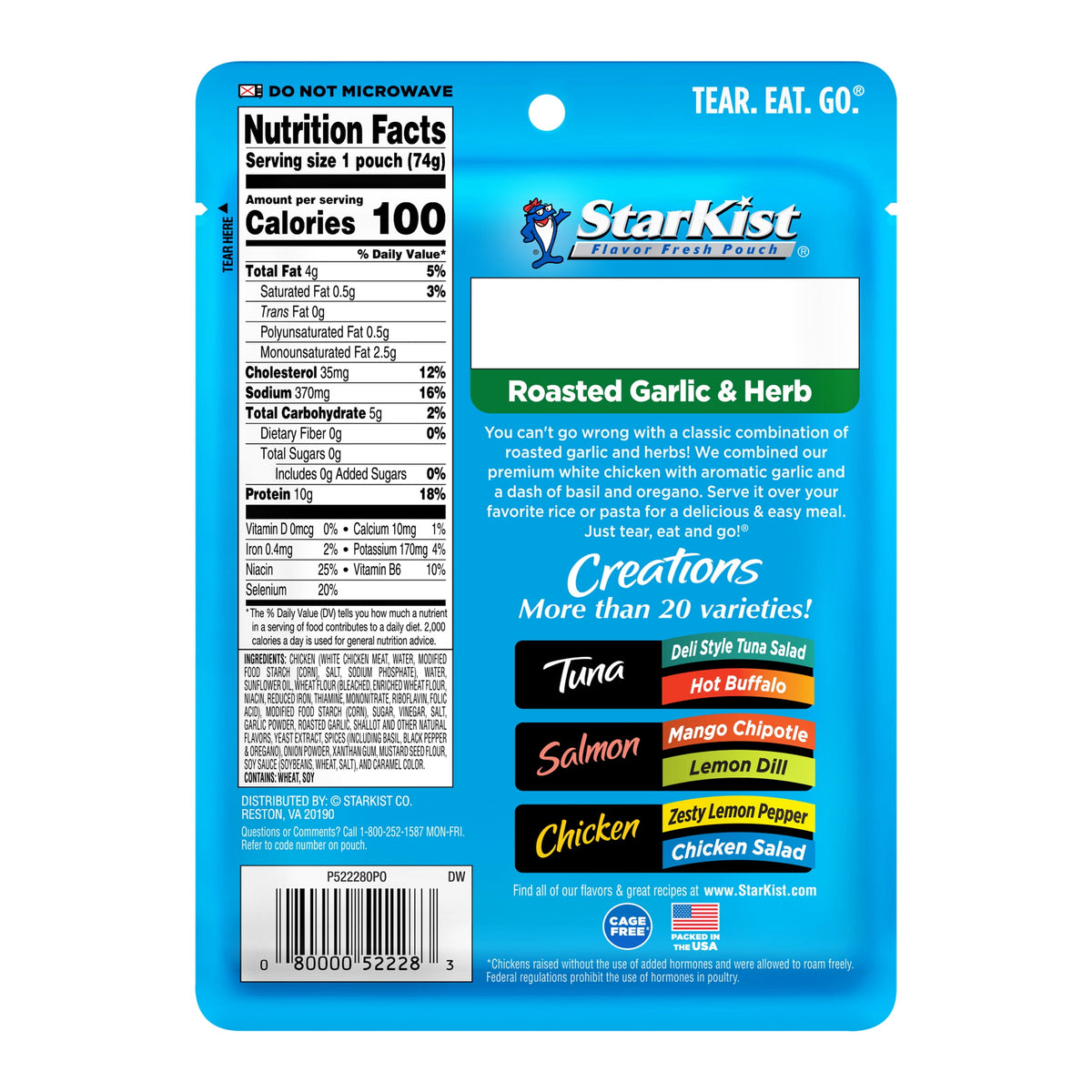 StarKist Chicken Creations, Garlic and Herb, 2.6 oz Pouch