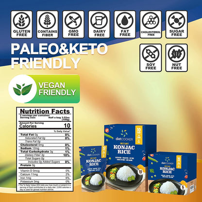 DIET COOKER Shirataki Rice, 6 Pack Konjac Rice Inside, Keto & Vegan Fr