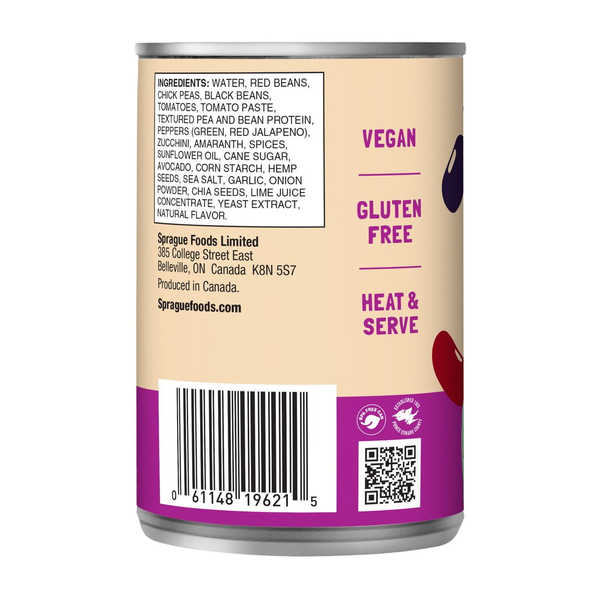 Sprague Foods' - Triple Bean Chili in an Easy Open 15oz Can. Vegan, Gl