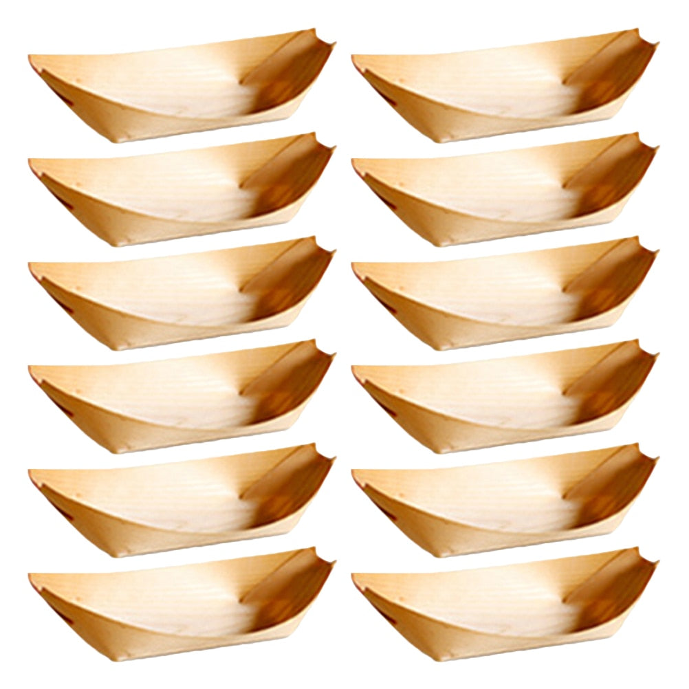 50 Pcs Disposable Wooden Natural Birch Wooden Serving Boats Plates Dishes for Foods Snacks Nibbles (6X4X2cm)