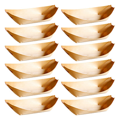 50 Pcs Disposable Wooden Natural Birch Wooden Serving Boats Plates Dishes for Foods Snacks Nibbles (6X4X2cm)
