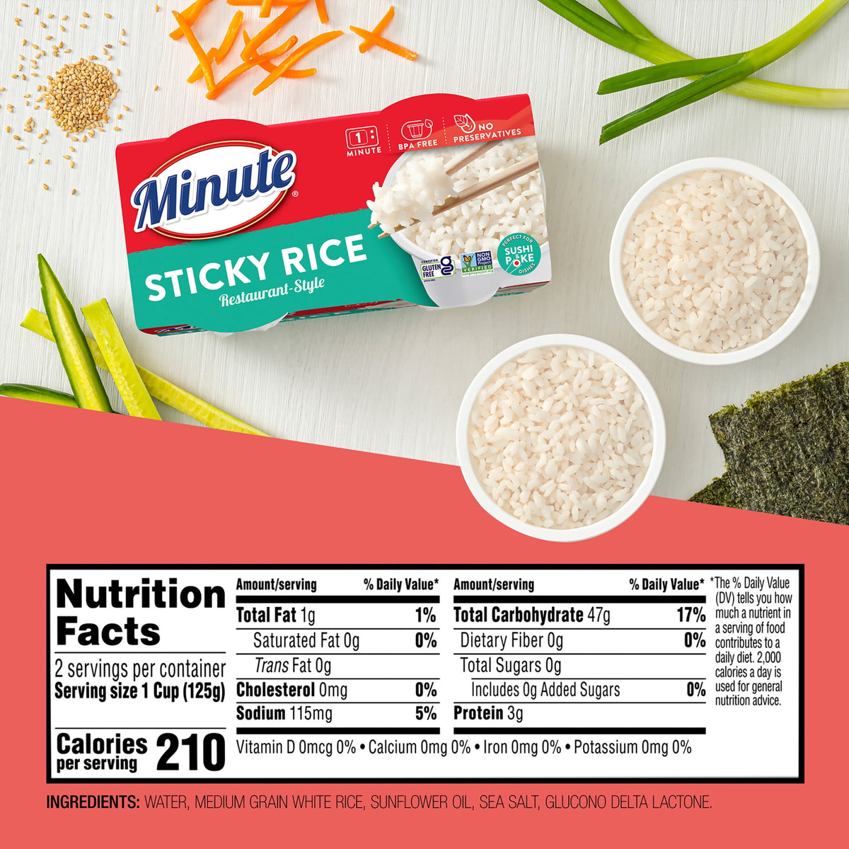 Minute Ready-to-Eat Restaurant-Style Sticky Rice, Microwaveable Rice C