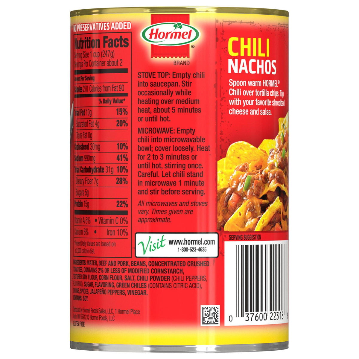 HORMEL Chili with Beans, No Artificial Ingredients, 15 oz Steel Can