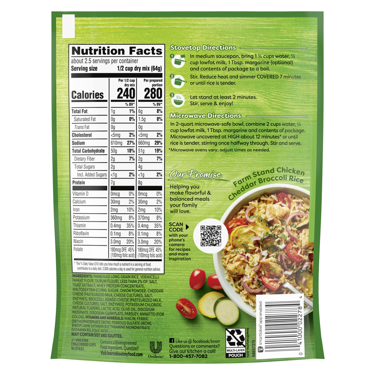 Knorr Cheddar Broccoli Parboiled Instant Rice, No Artificial Flavors,