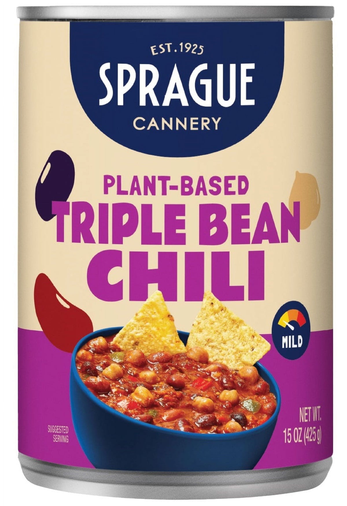 Sprague Foods' - Triple Bean Chili in an Easy Open 15oz Can. Vegan, Gl