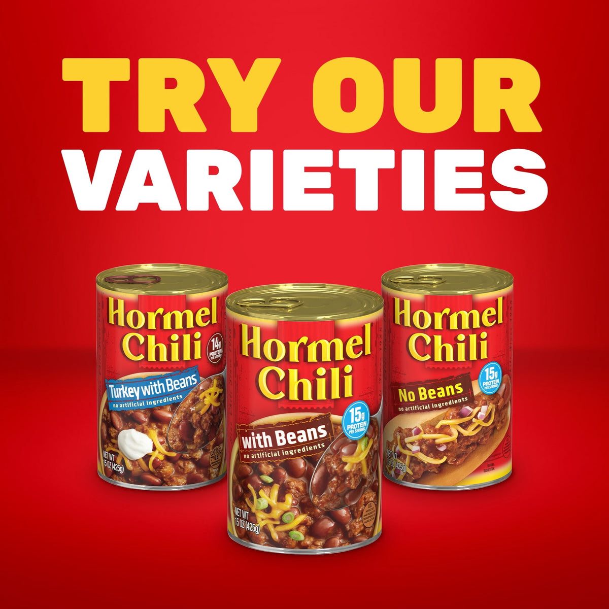 HORMEL Chili with Beans, No Artificial Ingredients, 15 oz Steel Can