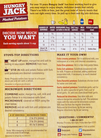 Hungry Jack Naturally Flavored Mashed Potatoes 26.7 Ounce Box